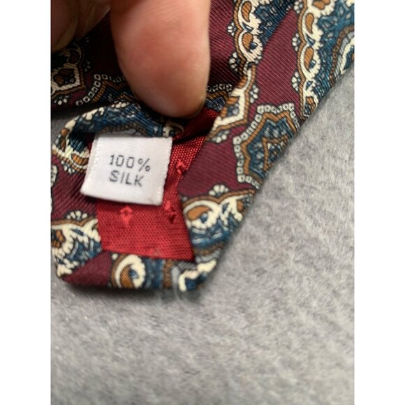 Boston Harbor Geo Pattern Burgendy Green Gold Silk Necktie Tie - Picture 4 of 5